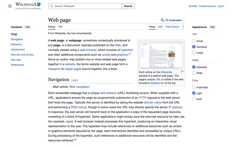 Screenshot of the Wikipedia article Web page at 1280 x 800 pixels, shown scaled down